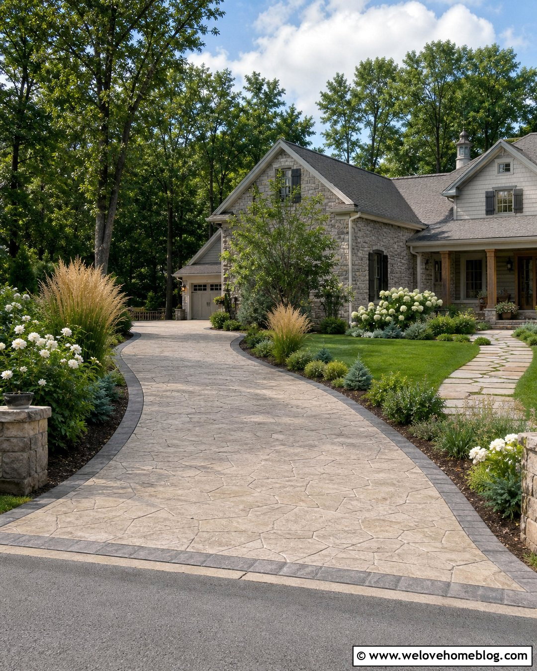 Stamped Concrete Farmhouse Driveway - 35 farmhouse driveway ideas