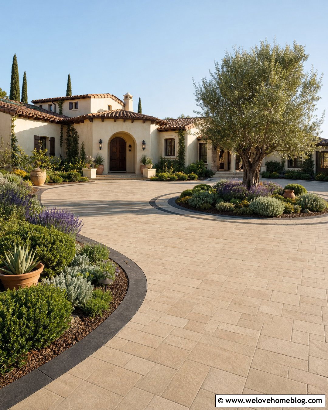 Stamped Concrete Spiral Driveway With Courtyard - 20 Spiral Driveway Ideas