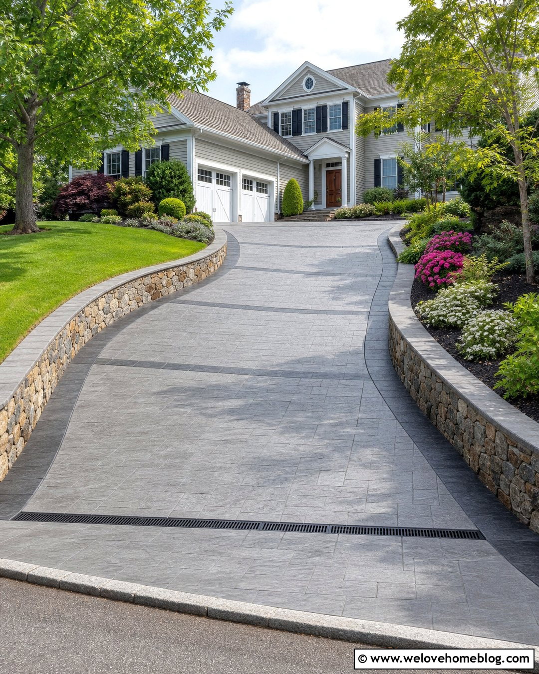 Stamped Concrete Steep Driveway - 35 Steep Driveway Ideas