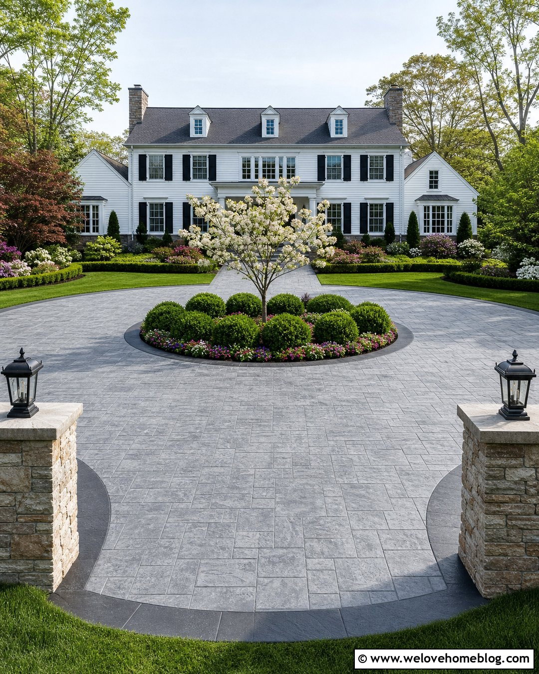 Stamped Slate Concrete Circular Driveway - 20 Driveway Cement Designs Ideas