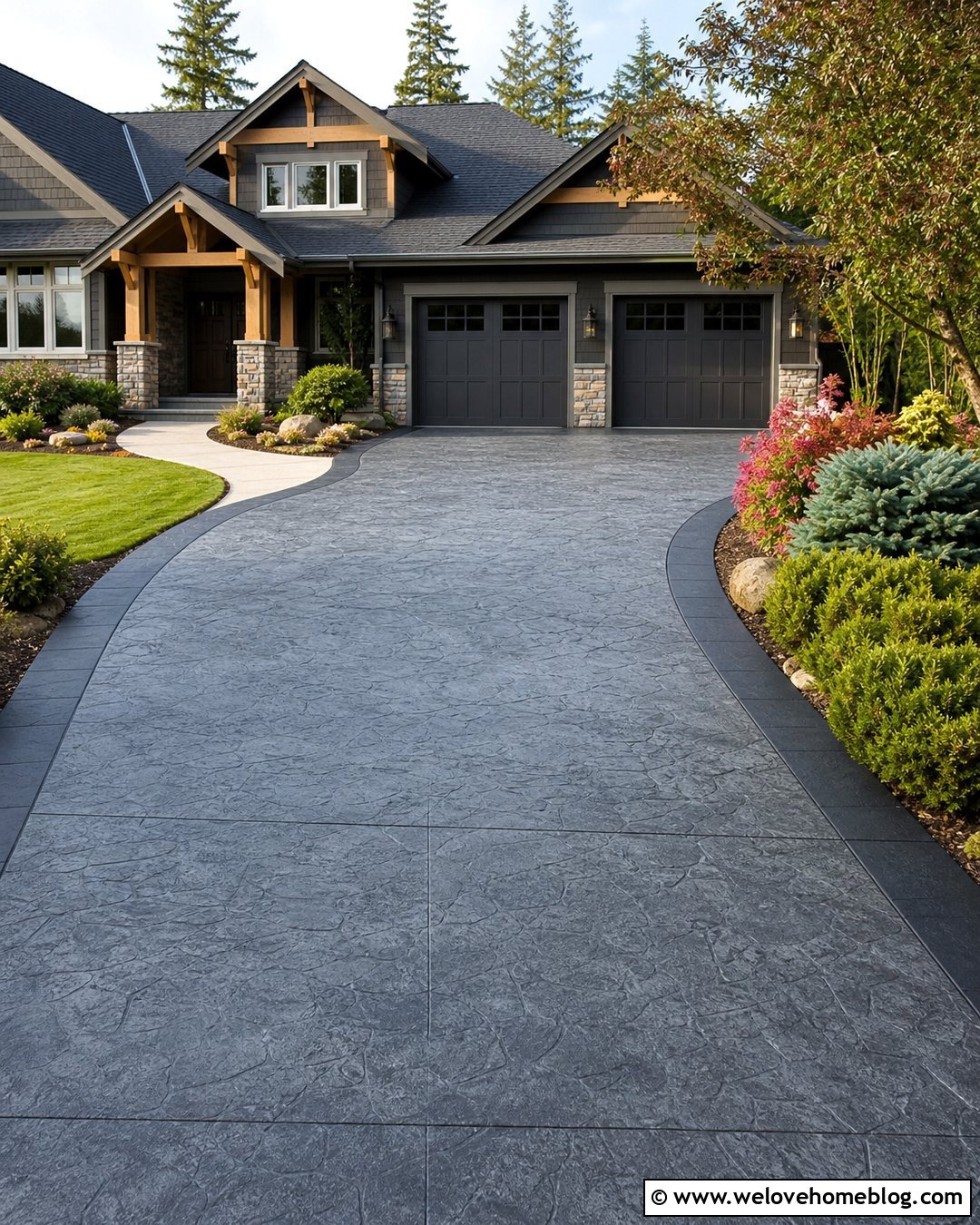Stamped Slate Concrete Driveway - 40 concrete driveway ideas