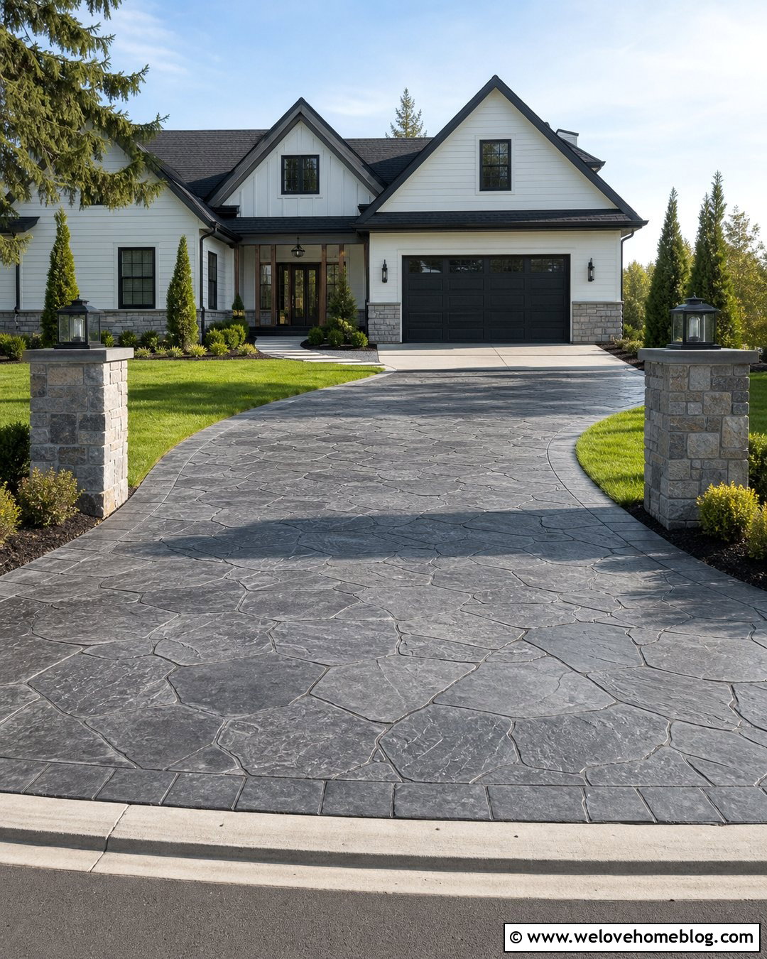 Stamped Slate Concrete Driveway - 20 Concrete Driveway Finishes Ideas