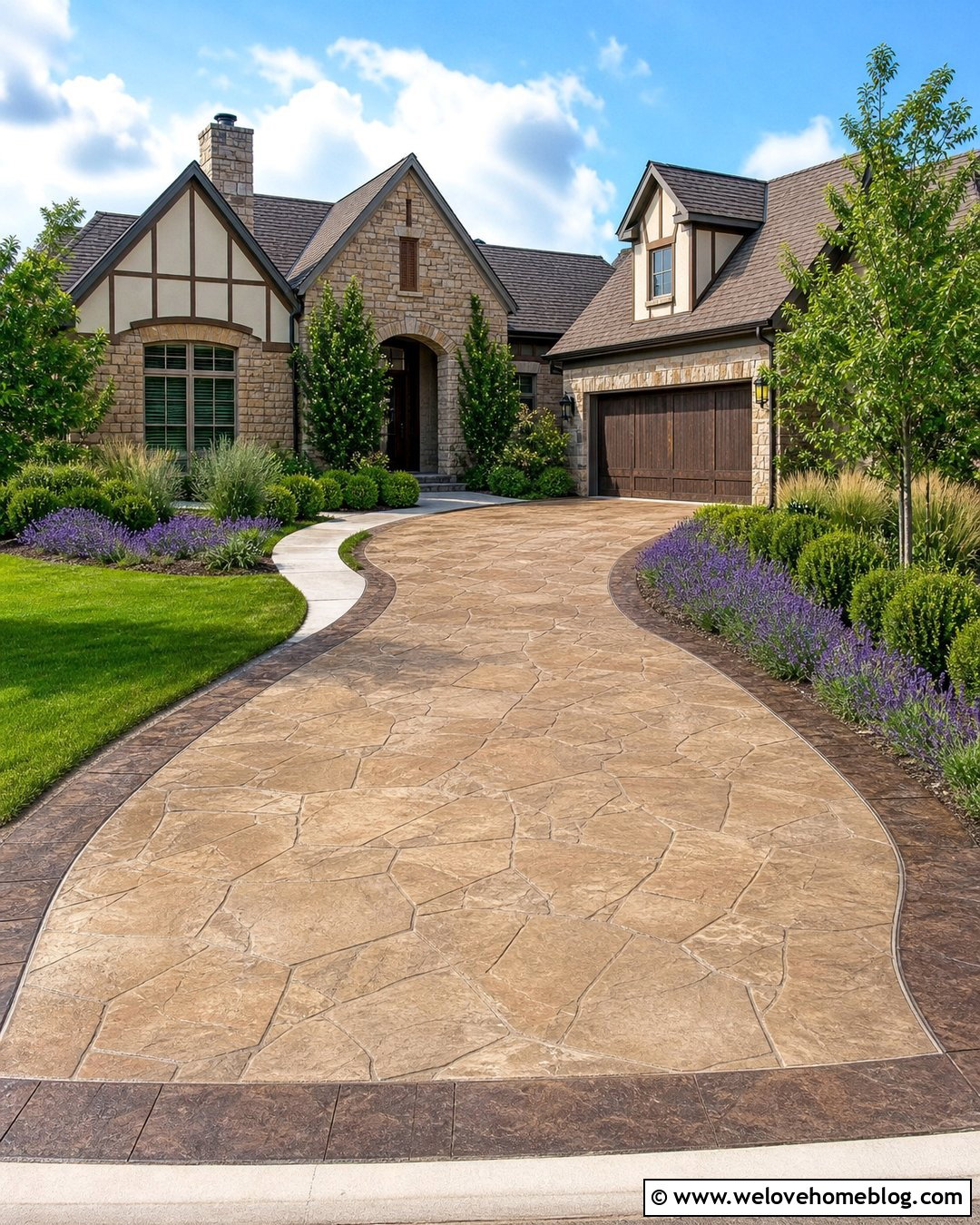 Stamped Stone Concrete Driveway - 25 Driveways Concrete Ideas