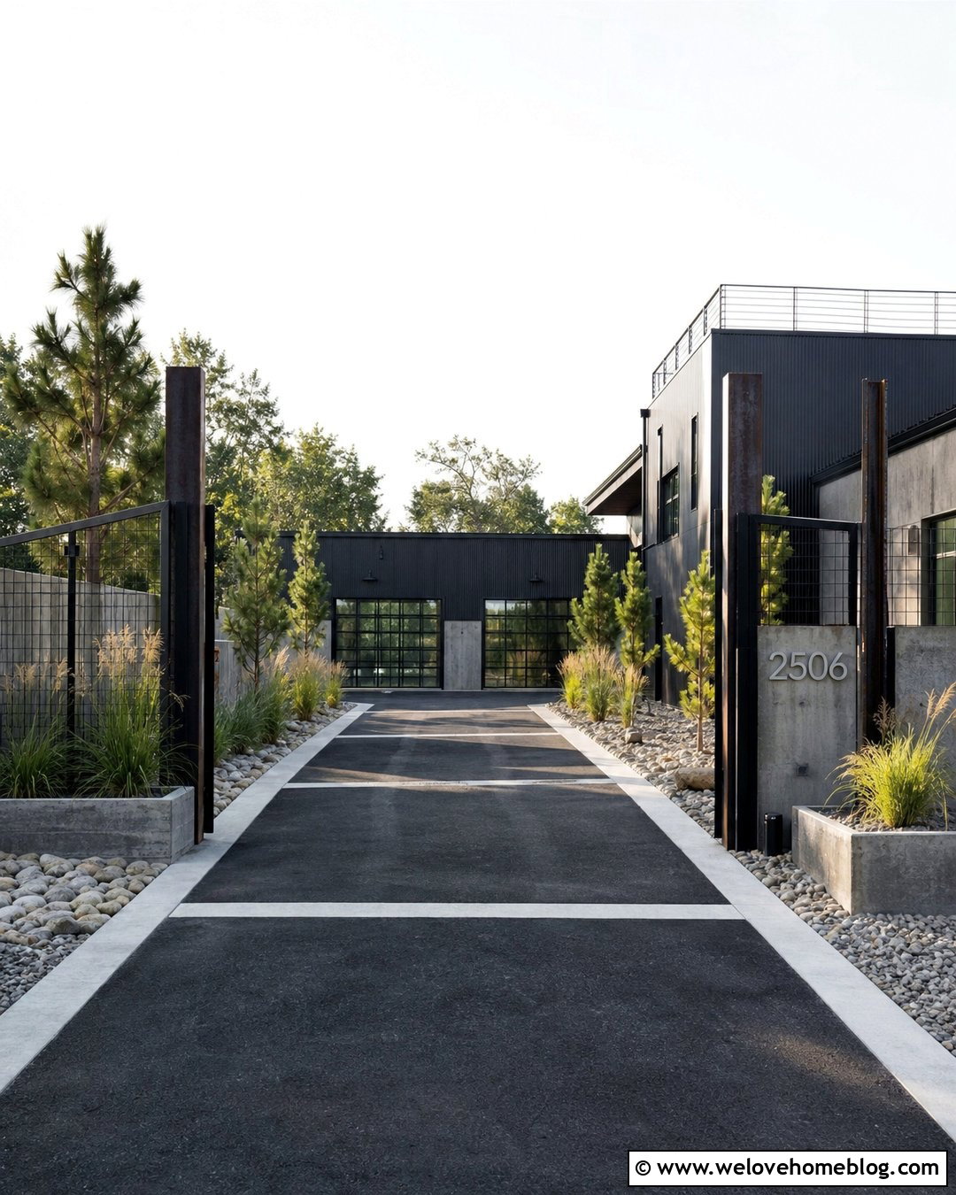 Steel Mesh Gate With Industrial Details - 30 Modern Gated Driveway Entrance Ideas