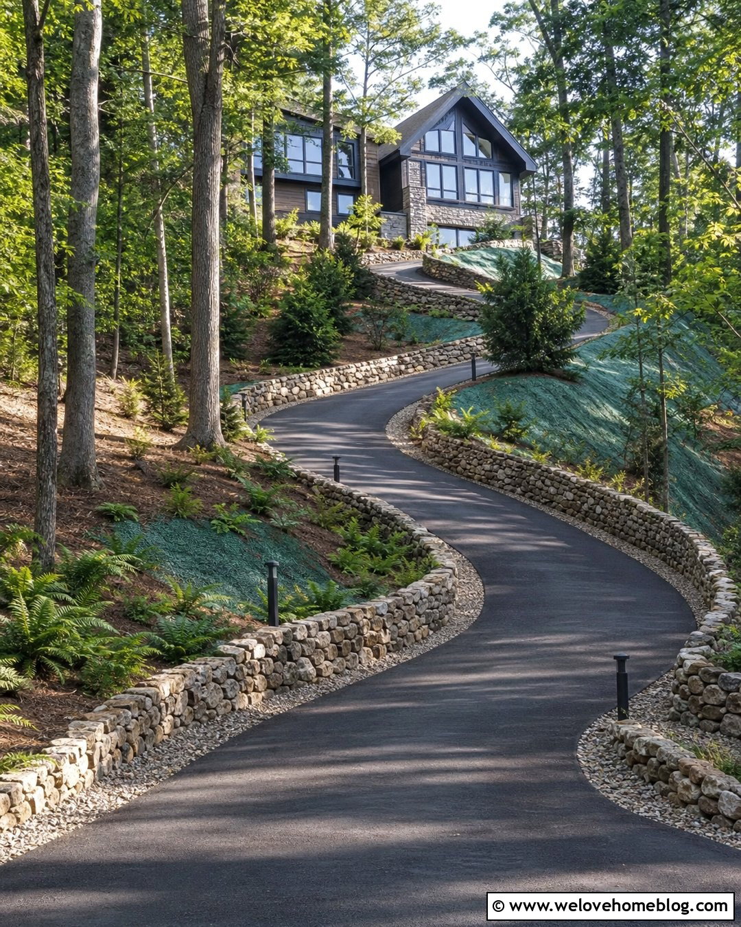 Steep Asphalt Driveway With Stone Retaining Walls - 20 driveway through the woods ideas