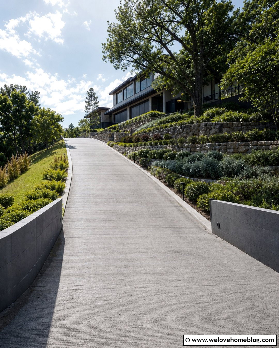 Steep Concrete Driveway With Retaining Walls - 25 long driveway landscaping entrance ideas