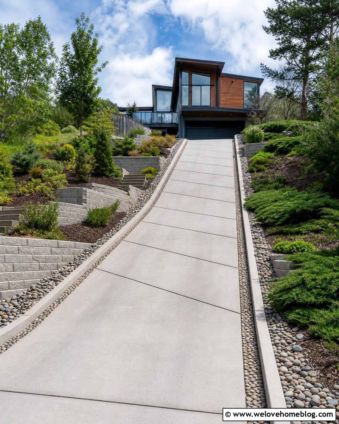 Steep Concrete Driveway With Water Bars - 20 Driveway Erosion Control Ideas