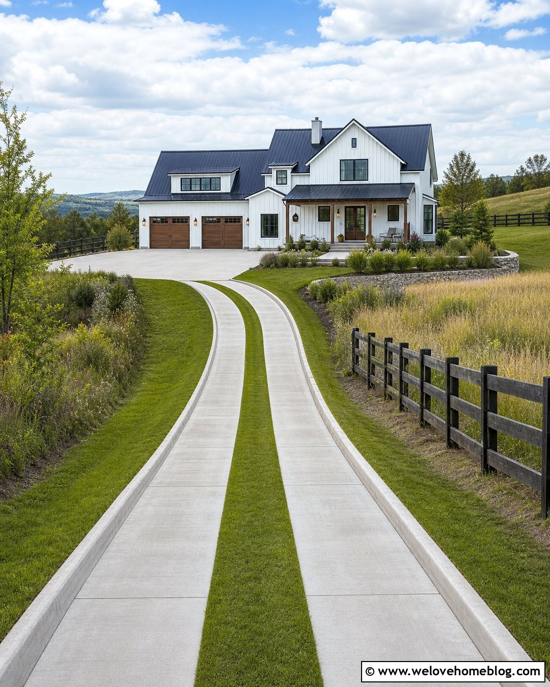 Steep Downhill Driveway With Concrete Tire Tracks - 20 Steep Downhill Driveway Ideas