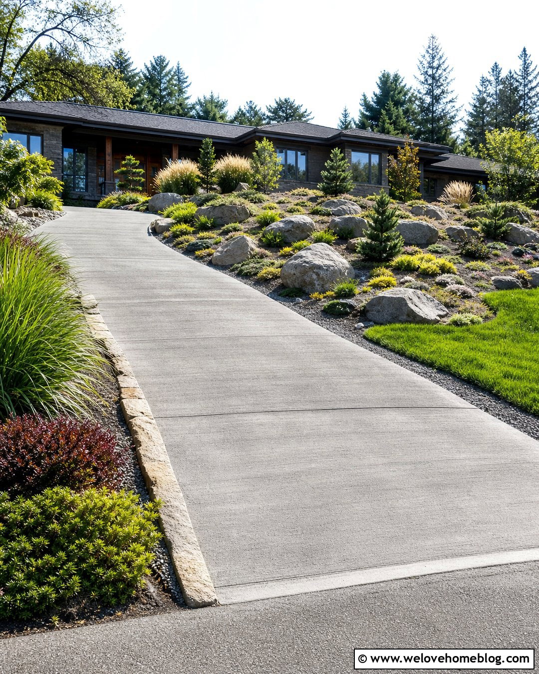 Steep Driveway With Boulder Landscaping - 25 Steep Driveway Landscaping Ideas