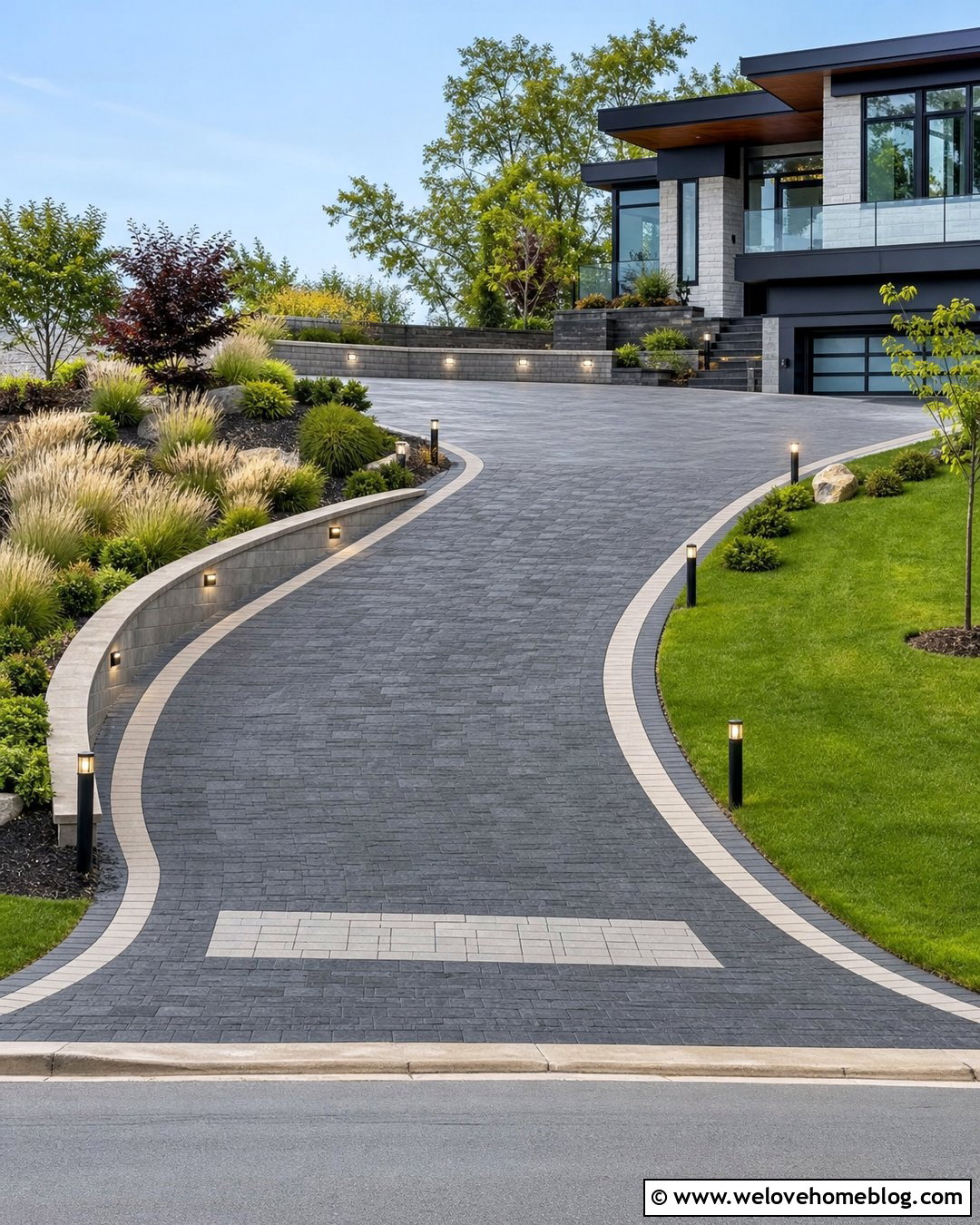 Steep Driveway With Edge Lighting