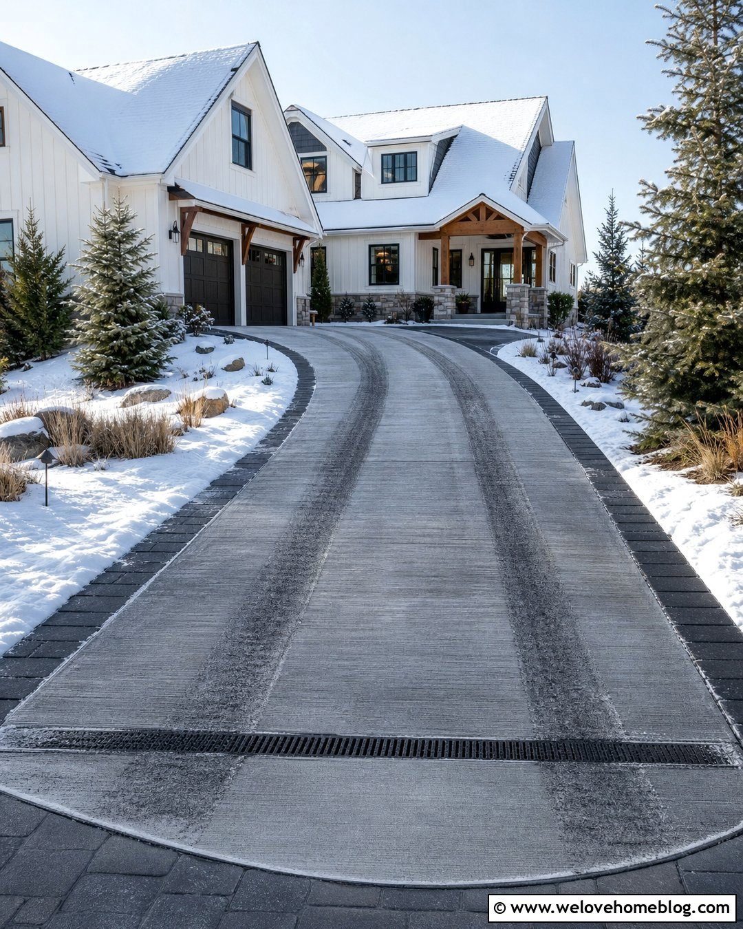 Steep Driveway With Heated Tire Tracks - 35 Steep Driveway Solutions Ideas
