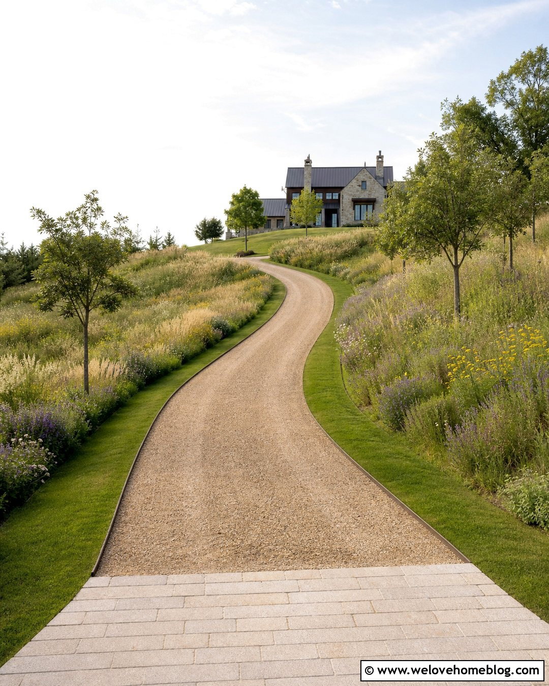 Steep Driveway With Native Meadow Planting - 25 Steep Driveway Landscaping Ideas