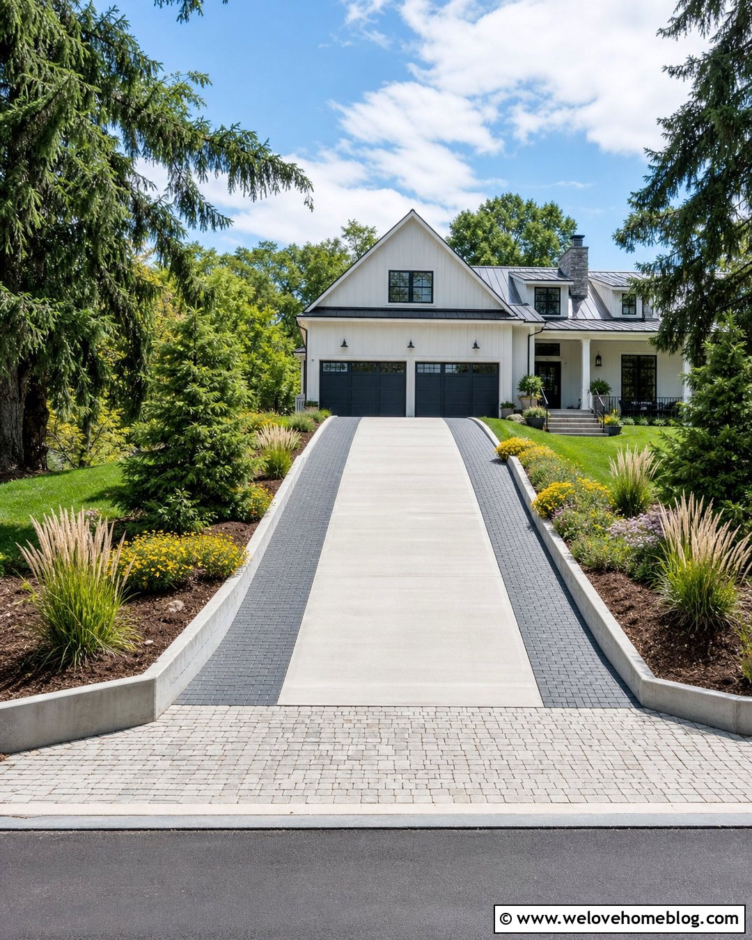 Steep Driveway With Permeable Paver Shoulders - 25 Steep Driveway Landscaping Ideas