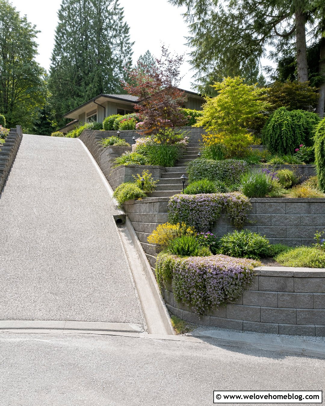 Steep Driveway With Tiered Retaining Walls - 25 Driveway With Retaining Wall Ideas