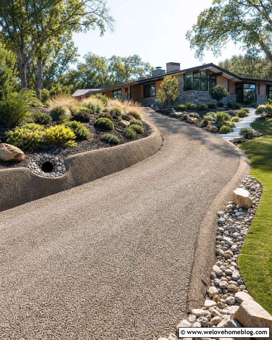 Steep Gravel Driveway With Reinforced Gravel Berm - 20 Steep Gravel Driveway Solutions Ideas
