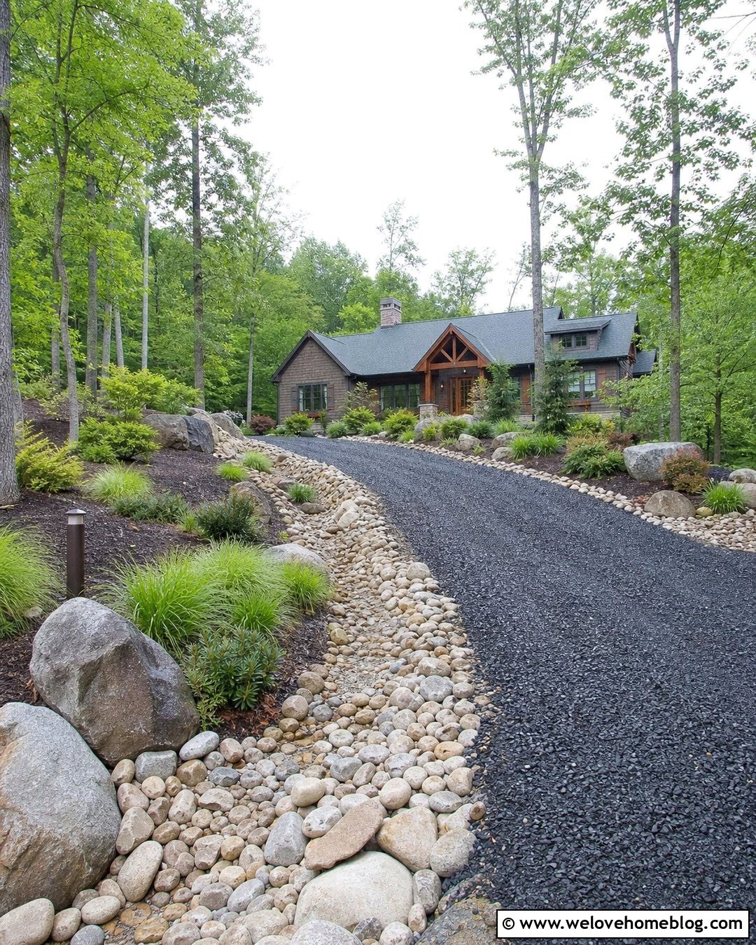Steep Gravel Driveway With Rock Lined Drainage Channel - 20 Steep Gravel Driveway Solutions Ideas
