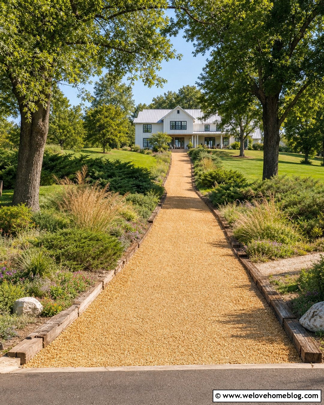Steep Gravel Driveway With Timber Borders - 20 Steep Gravel Driveway Solutions Ideas