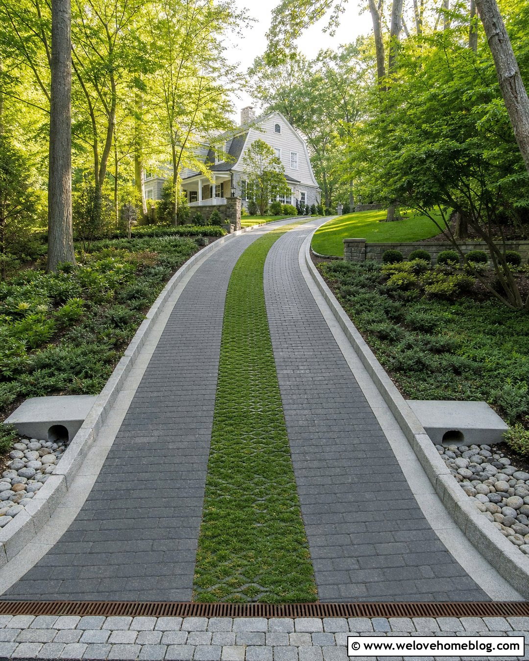Steep Sloped Driveway With Grass Strips - 20 Steep Sloped Driveway Ideas