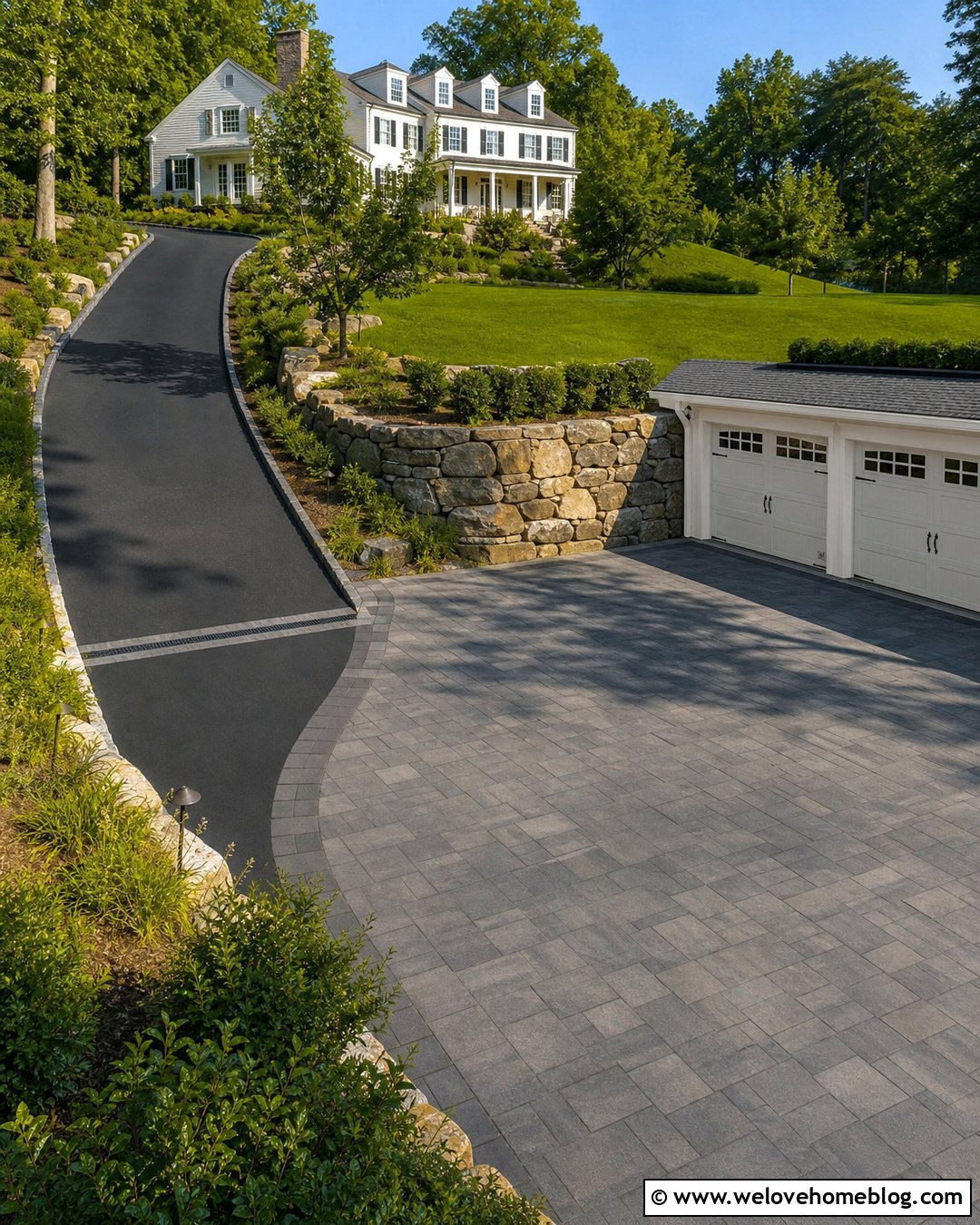 Steep Sloped Driveway With Level Parking Pad - 20 Steep Sloped Driveway Ideas