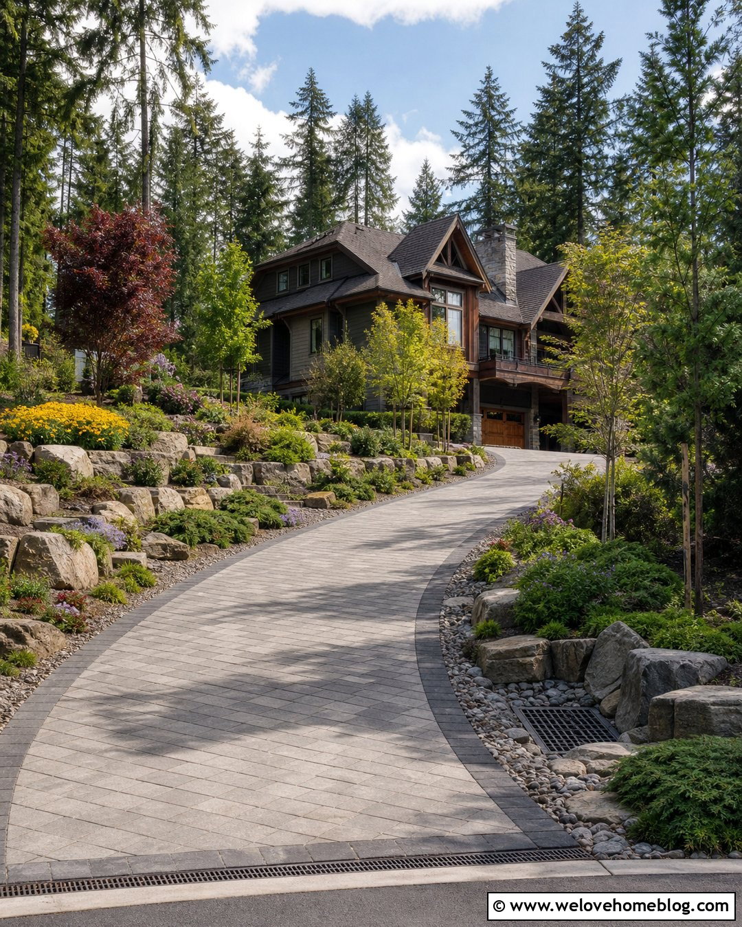 Steep Sloped Driveway With Stone Terraces - 20 Steep Sloped Driveway Ideas