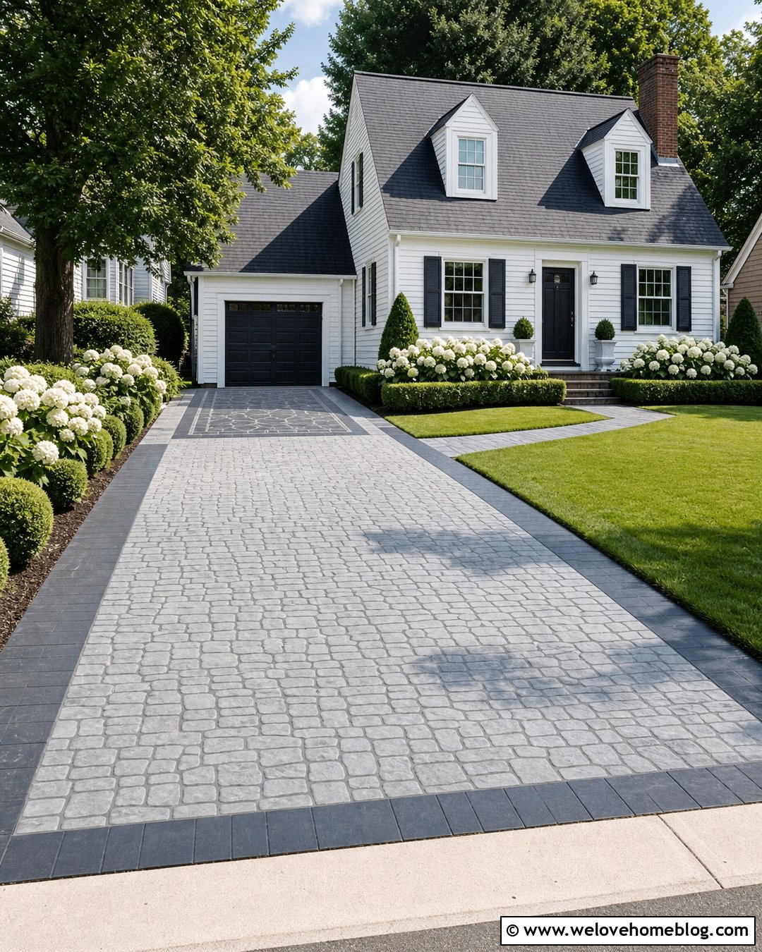 Stenciled Concrete Driveway With Cobblestone Pattern - 20 Driveway Cement Designs Ideas