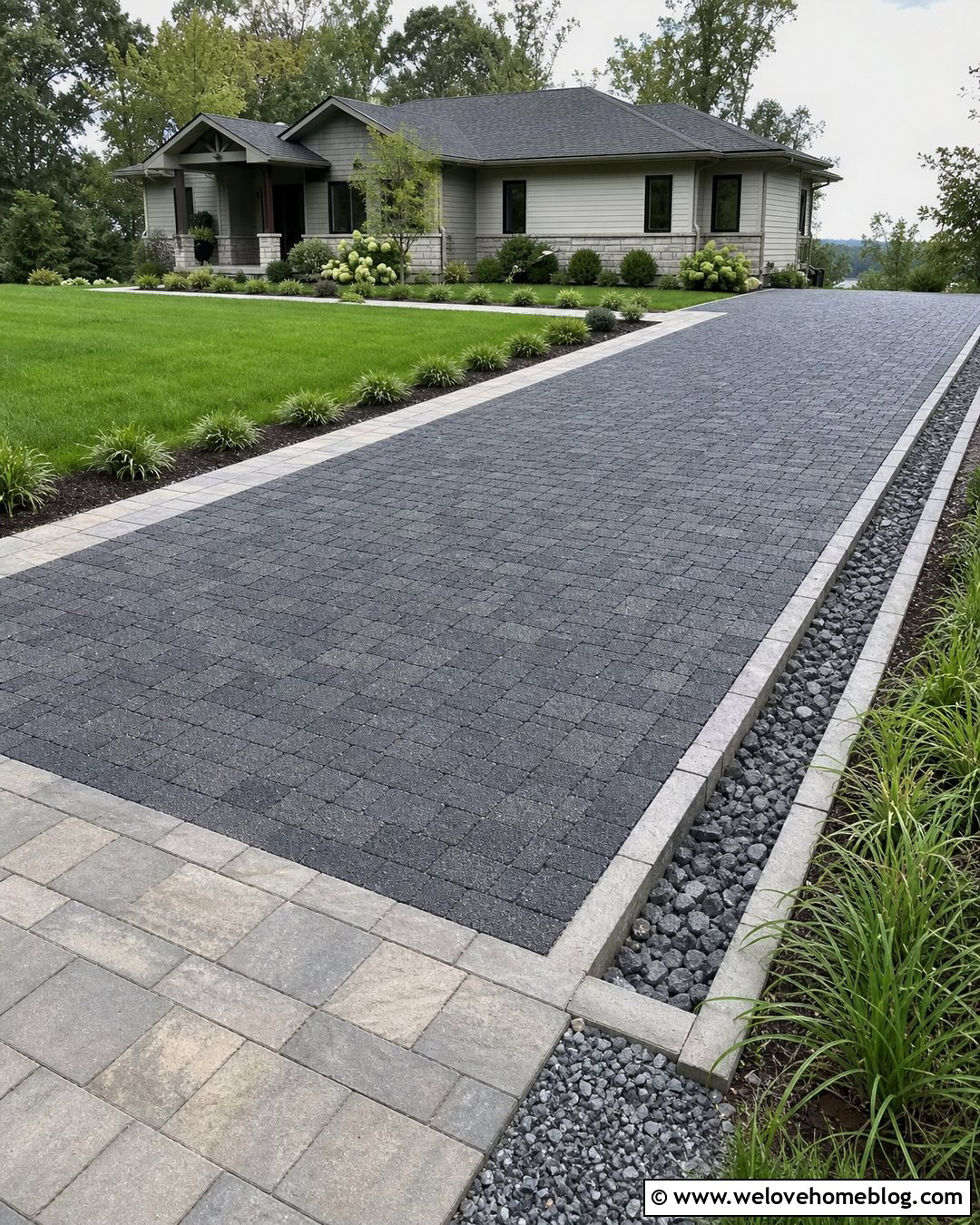 Stone Border With Drainage Channel - 20 Stone Driveway Border Ideas