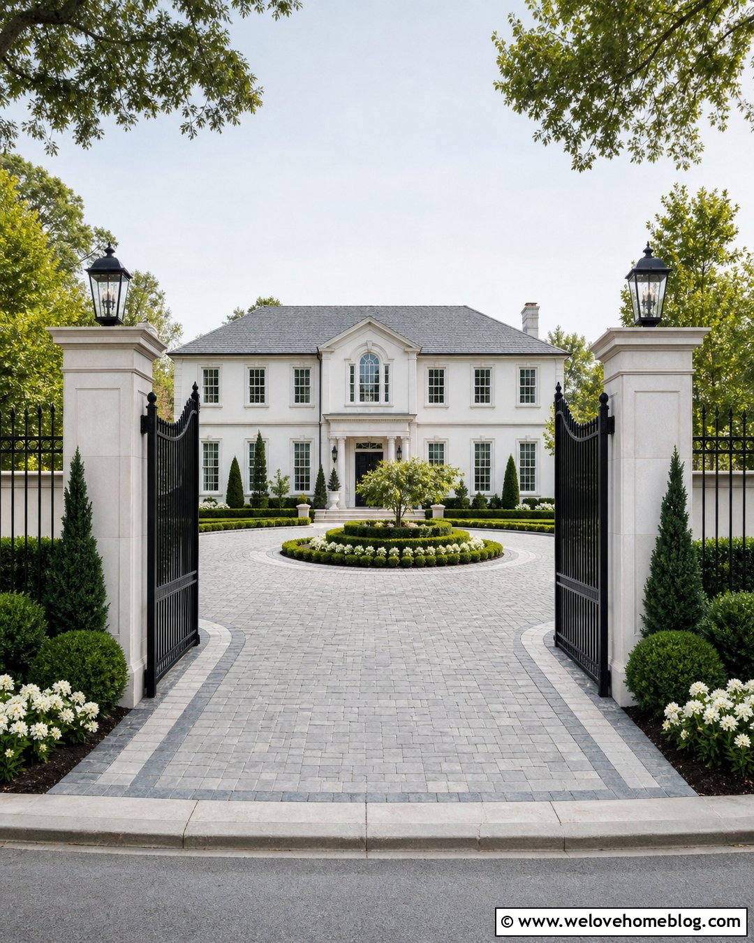 Stone Columns With Black Iron Gate - 25 Stone Columns Driveway Ideas