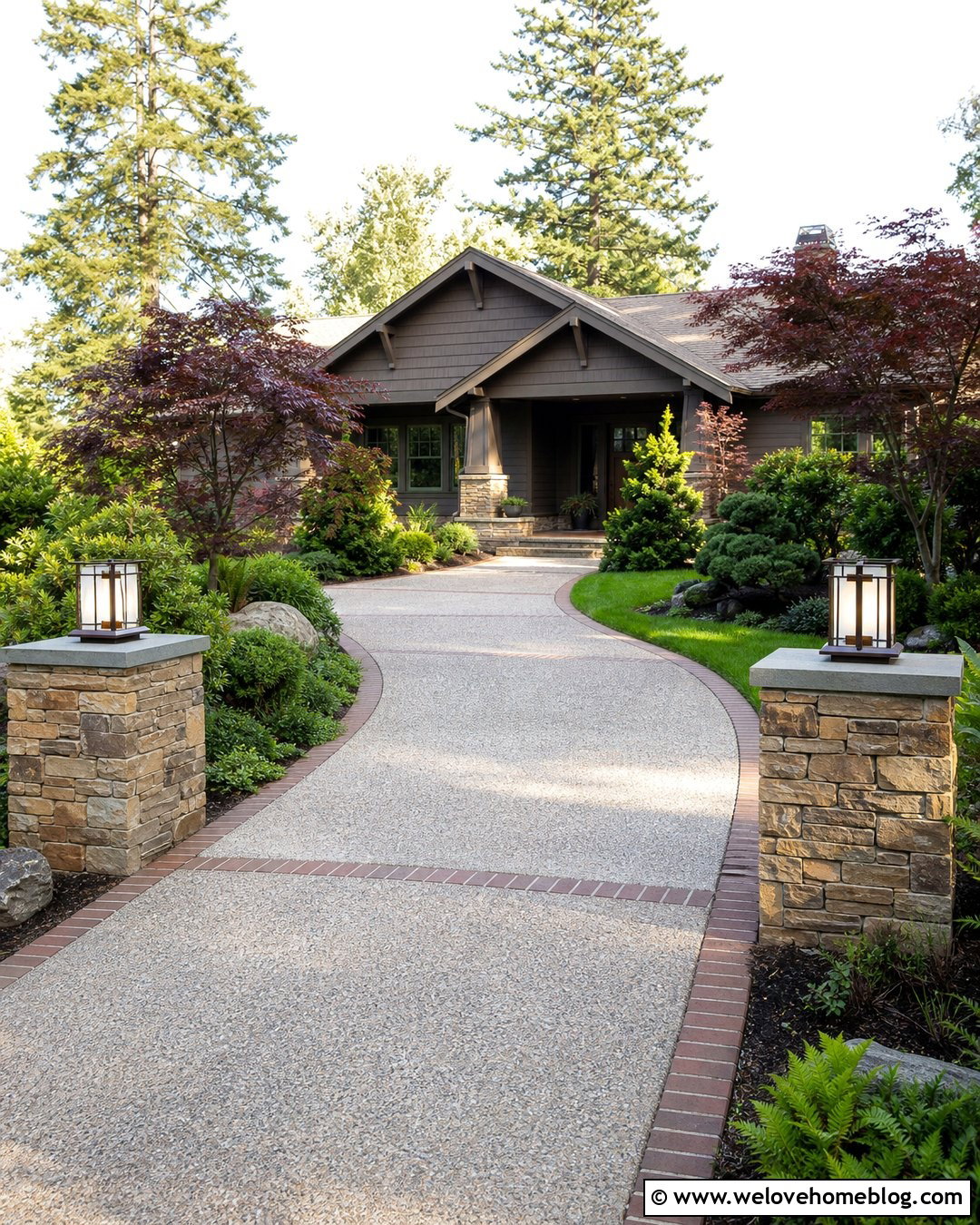 Stone Columns With Craftsman Driveway - 25 Stone Columns Driveway Ideas
