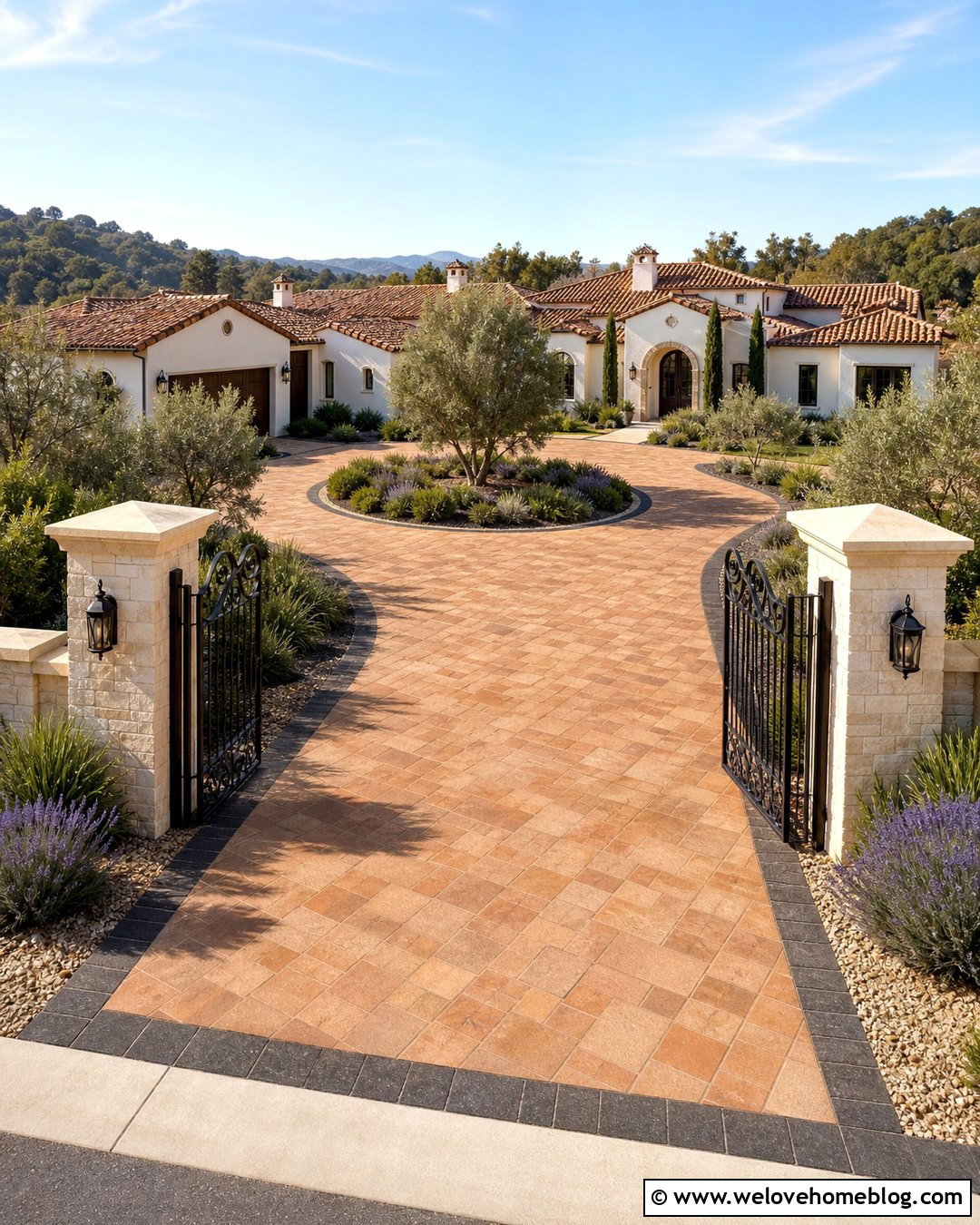 Stone Columns With Mediterranean Driveway - 25 Stone Columns Driveway Ideas