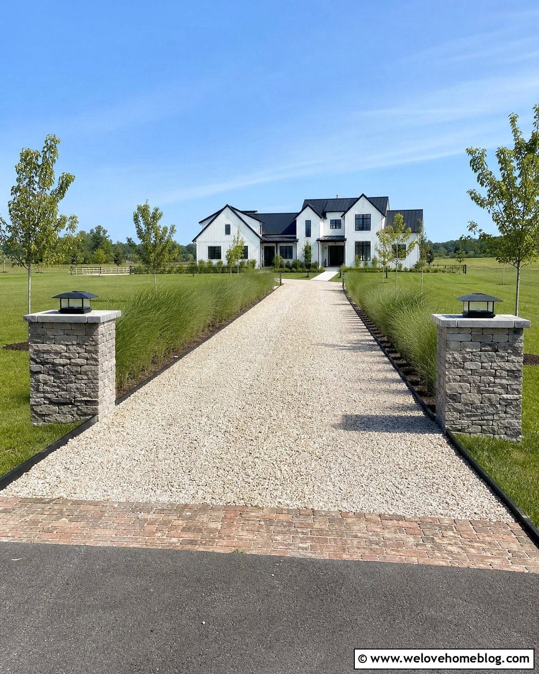 Stone Columns With Solar Cap Lights - 25 Stone Columns Driveway Ideas