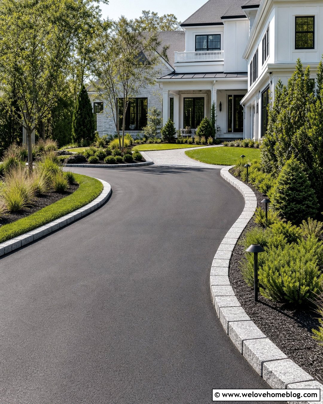 Stone Driveway Edging With Landscape Lighting - 20 Natural Stone Driveway Edging Ideas