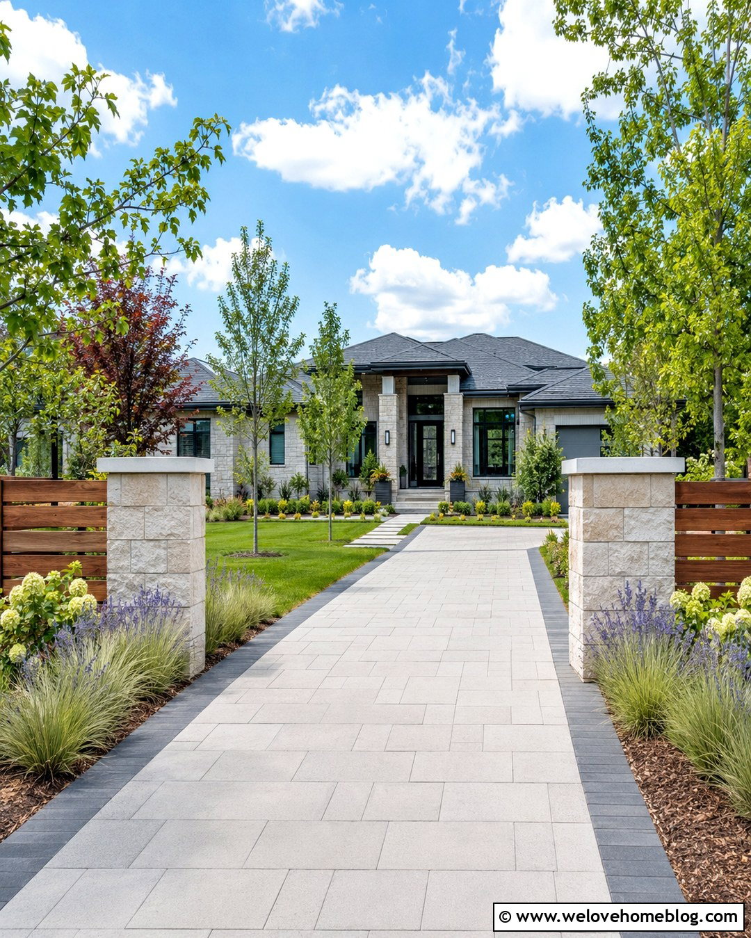 Stone Driveway Pillars With Cedar Fence - 20 Stone Driveway Pillars Ideas