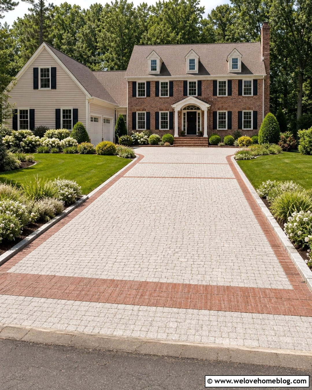 Stone Driveway With Brick Ribbon - 35 Stone Driveway Ideas