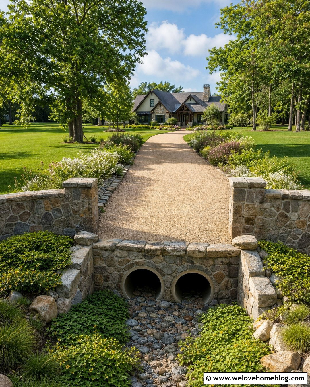 Stone Driveway With Culvert Headwalls - 35 Driveway Drain Ideas