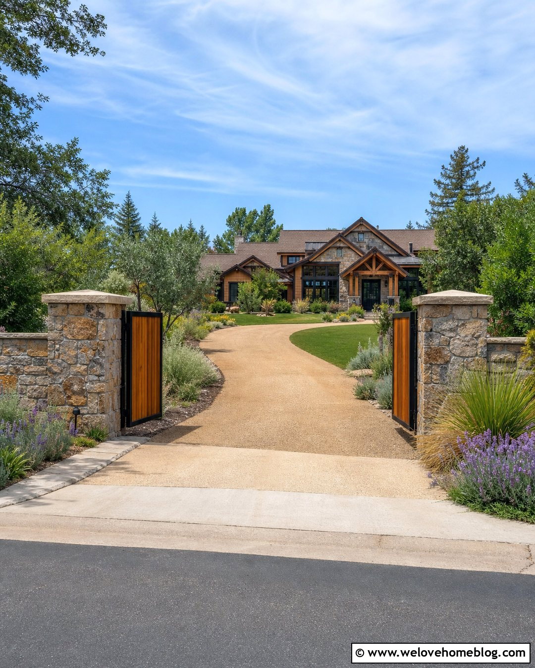 Stone Front Yard Wall With Wood Driveway Gate - 25 Driveway Front Yard Fence Gate Ideas