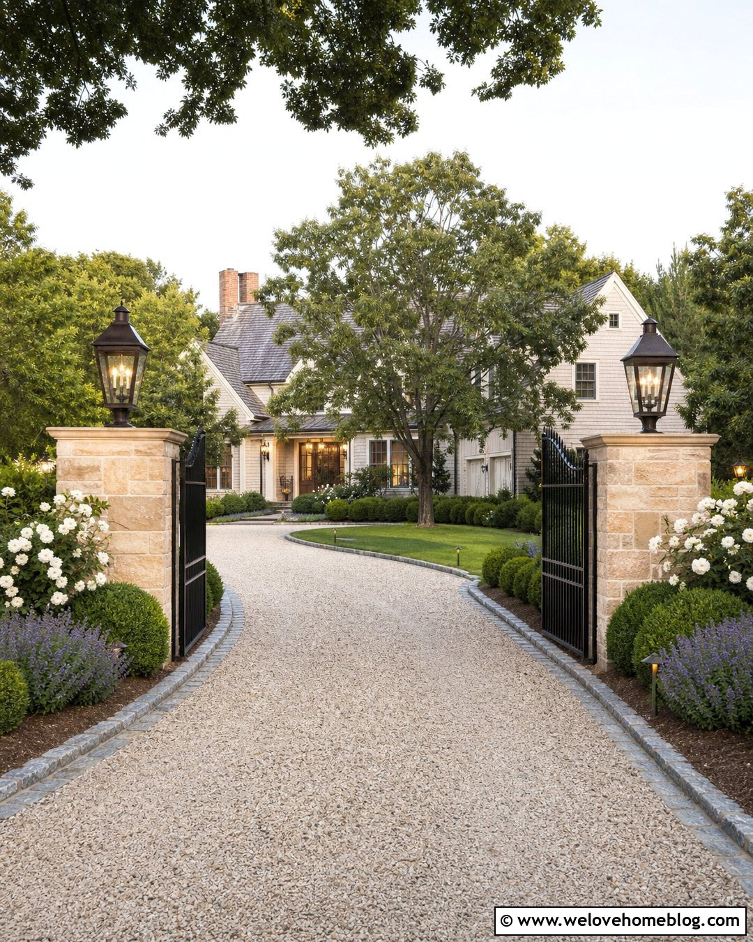 Stone Gate Entrance With Pillar Lanterns - 20 stone gate entrance driveways ideas