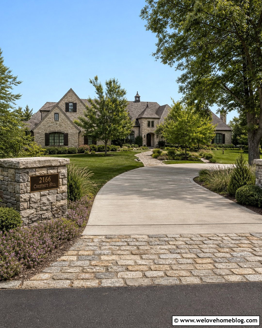Stone Monument Rustic Driveway Sign With Cobblestone Apron - 20 Rustic Driveway Signs Ideas