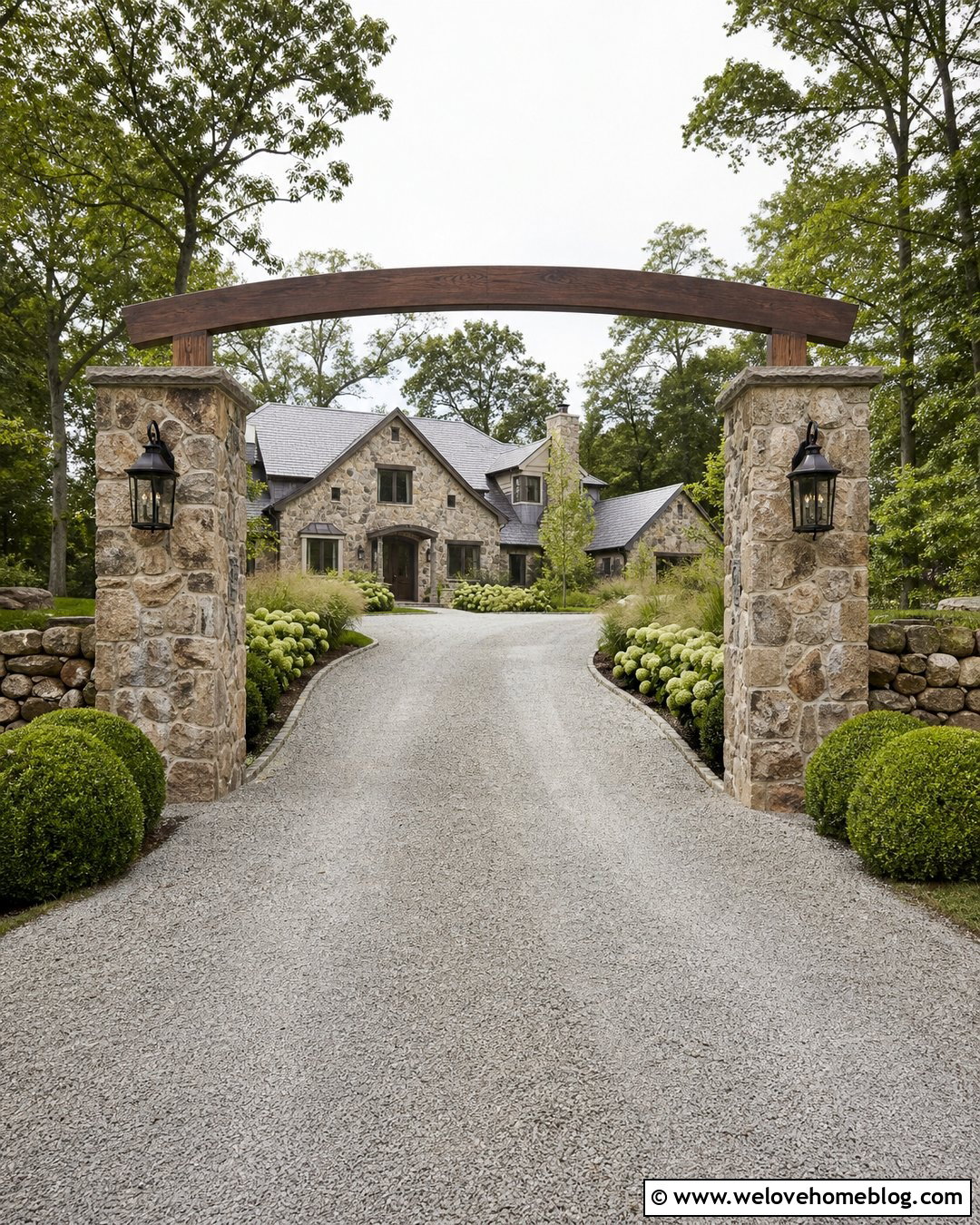 Stone Pillar Driveway Arch - 20 Driveway Arch Ideas