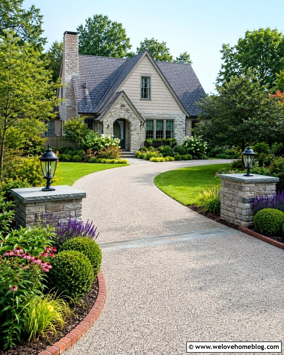 Stone Pillar Driveway Entrance With Flower Beds - 20 stone pillar driveway entrance ideas