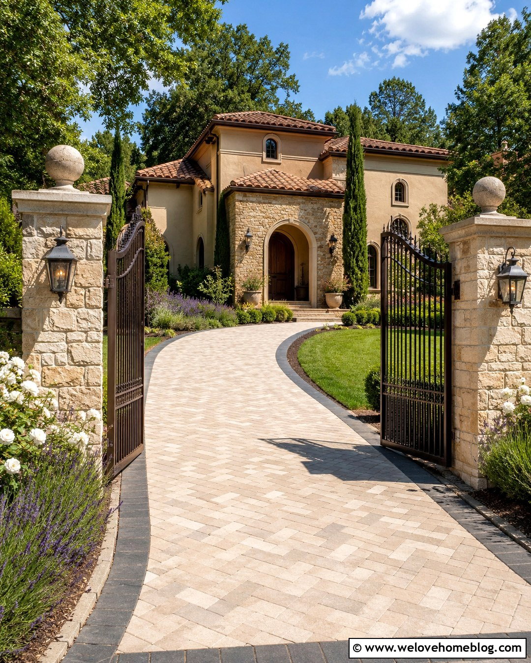 Stone Pillar Driveway Entrance With Paver Driveway - 20 stone pillar driveway entrance ideas
