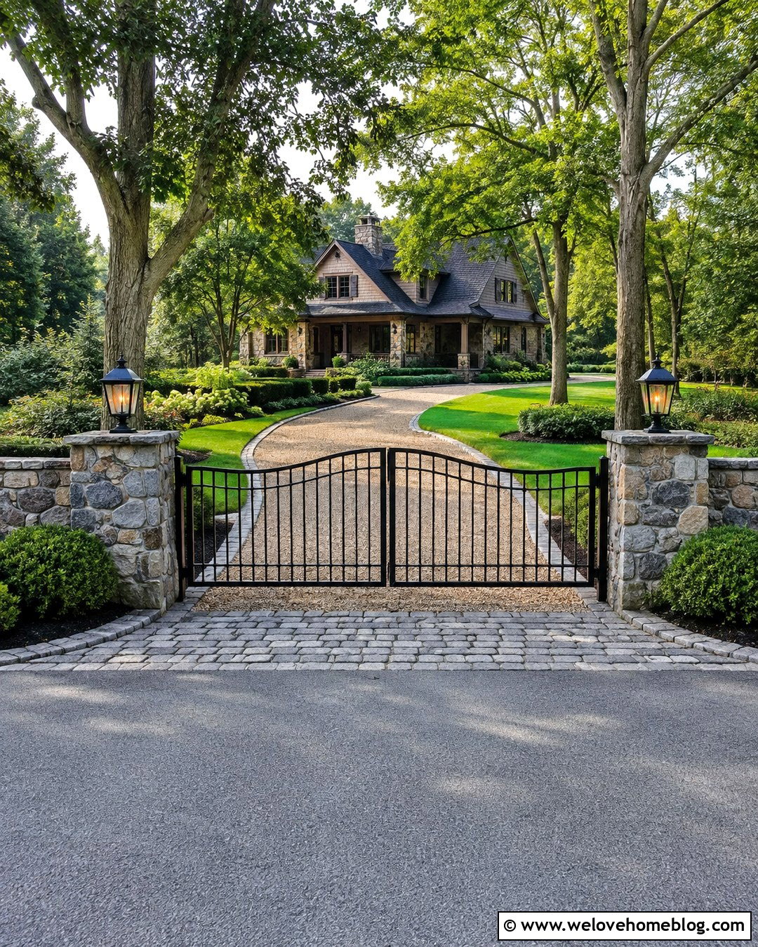 Stone Pillar Driveway Entry Gate - 20 Driveway Entry Gate Ideas