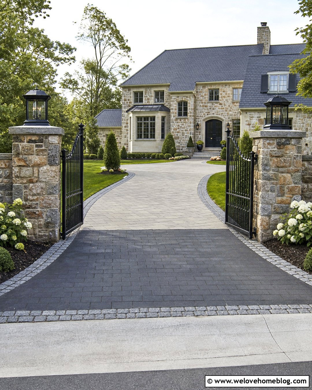 Stone Pillar Driveway Entry With Iron Gate - 30 driveway entry ideas