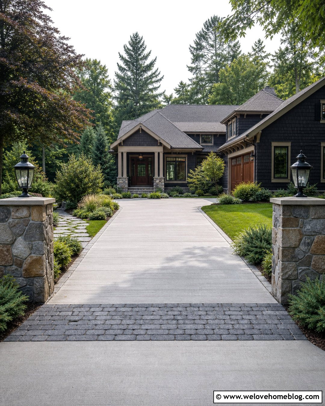 Stone Pillar Driveway Entryway - 20 Driveway Entryway Ideas