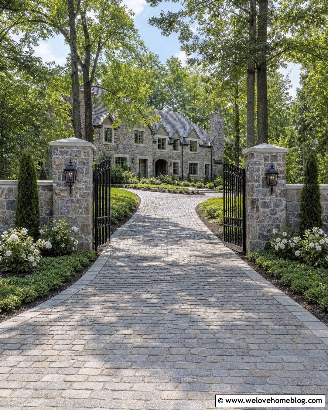 Stone Pillar Fence Driveway Entrance - 20 Driveway Entrance Landscaping Fence Ideas
