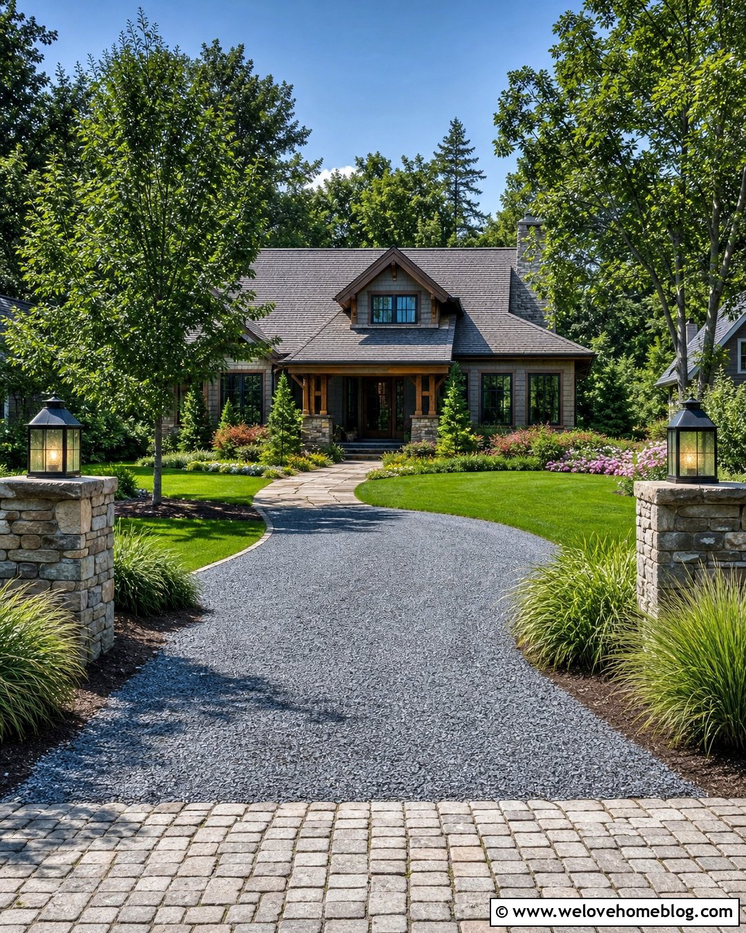 Stone Pillar Gravel Driveway Entrance - 40 Driveway Entrance Curb Appeal Ideas