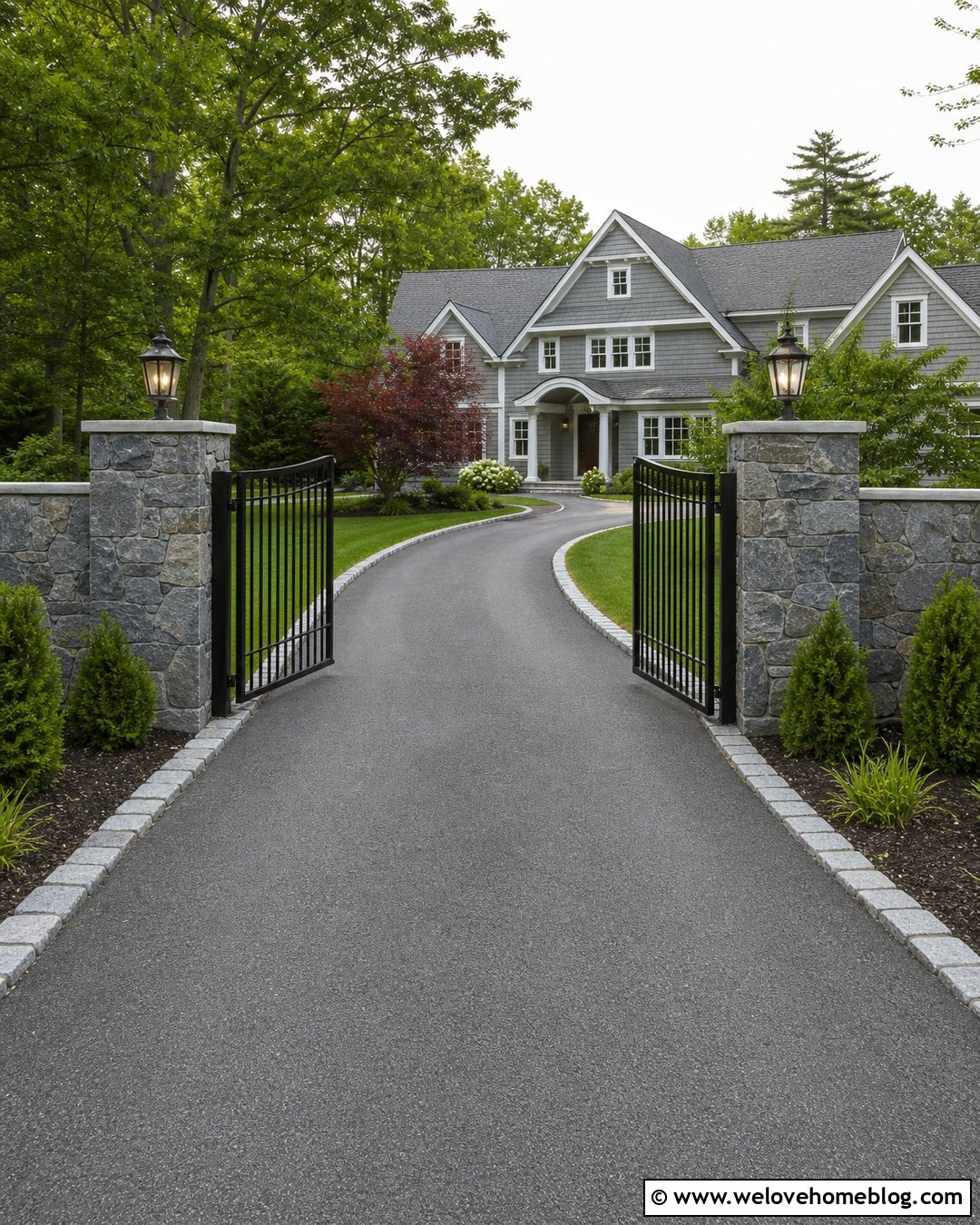 Stone Pillar Private Driveway Entrance - 25 Private Driveway Entrance Ideas