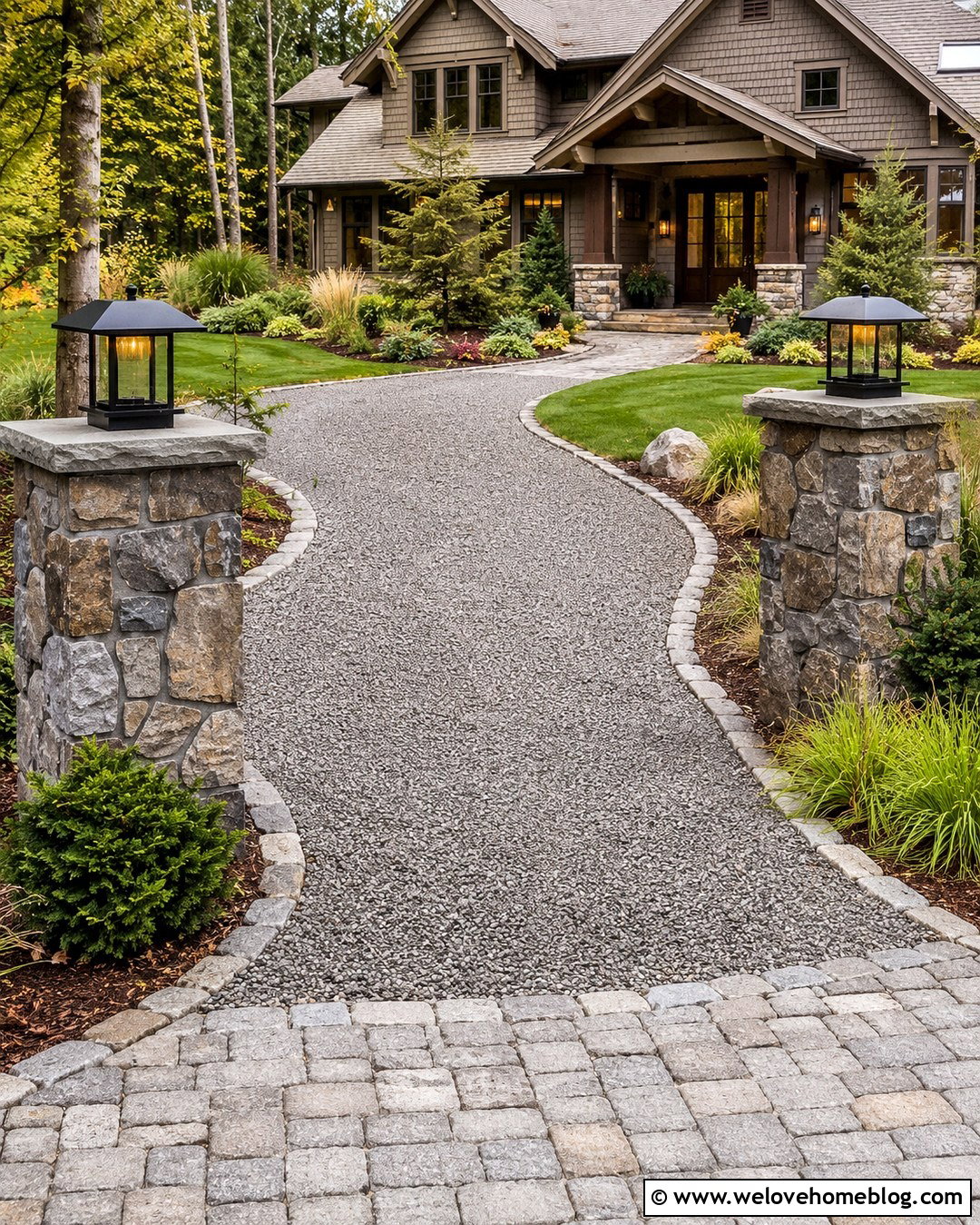 Stone Pillar Solar Light Driveway Entrance - 20 Solar Light Driveway Entrance Ideas