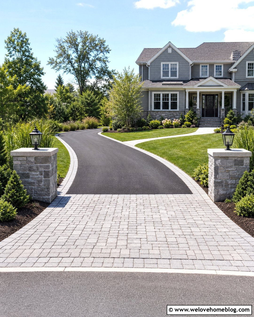 Stone Pillars With A Driveway Apron - 40 Stone Pillars Driveway Entrance Ideas
