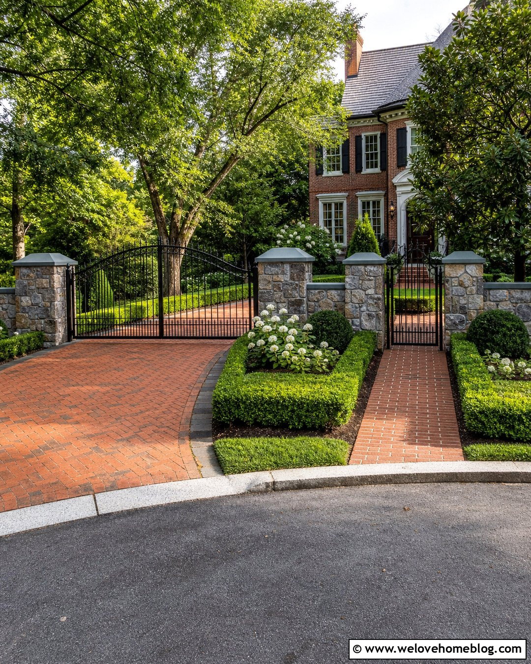 Stone Pillars With A Pedestrian Gate - 40 Stone Pillars Driveway Entrance Ideas