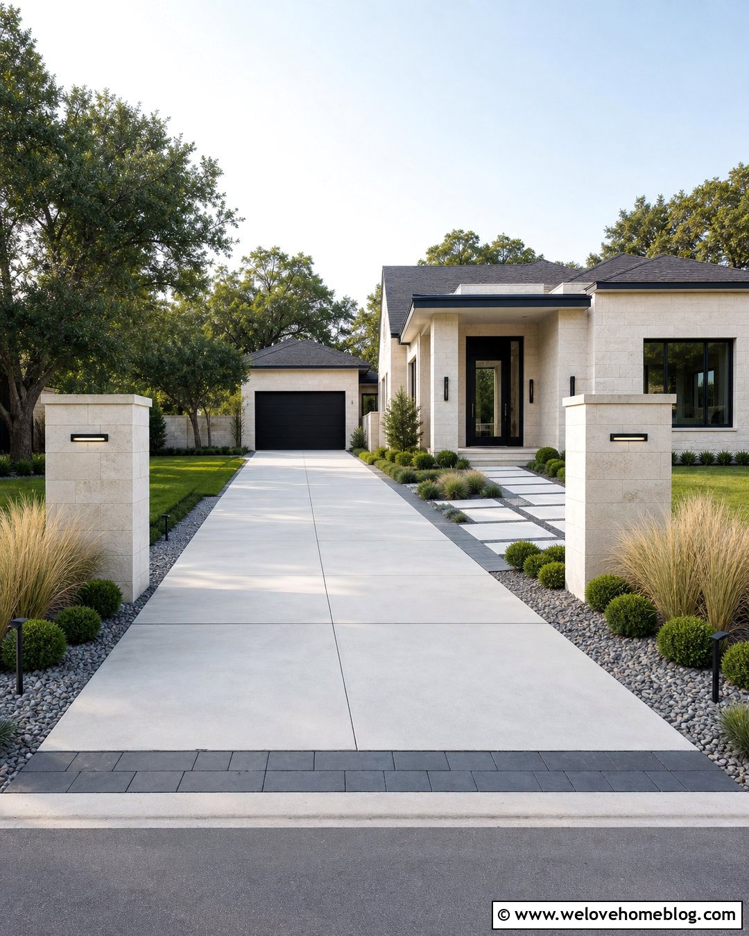 Stone Pillars With Built In Lighting - 40 Stone Pillars Driveway Entrance Ideas